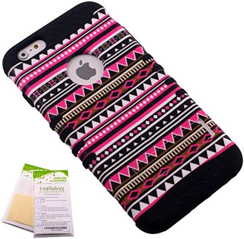 For Apple iPhone 6, 6s (4.7) - 3 Piece Bundle - Tribal Aztec Stripes Design Snap-on on Black Skin KoolKase Rocker 2 in 1 Hybrid Case Cover With 2 Screen Protector Films