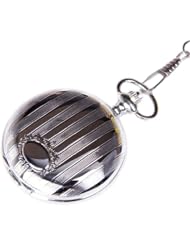 Pocket Watch Quartz Silver Case Arabic Numerals with Chain Full Hunter Vintage Design PW-28