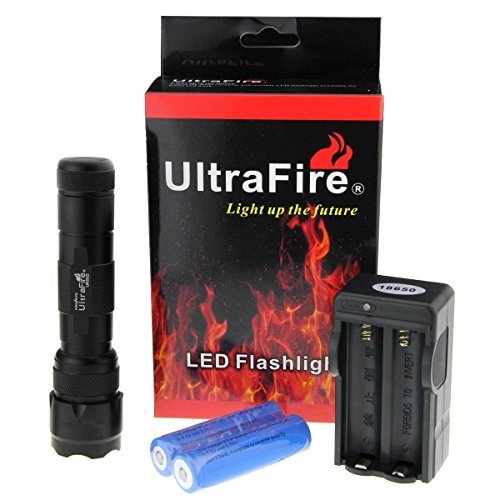 Ultrafire WF-502B 1000 LM LED Flashlight Torch with Batteries and Charger, Black