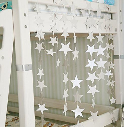 Generic Fashion 8 Meter Long Star Tissue Paper Tassels Party Wedding Decor Garland Tassle Bunting Pom Poms Banners (silver stars)
