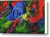 Cuddling the little dog Canvas Print / Canvas Art - Artist June Walker