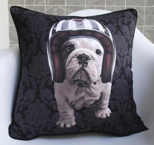 New Fashion Black Bull Dog with Helmet Pop Art Pillow Case Decorative Cushion Cover Throw Sham