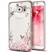 Galaxy S6 Edge Case,NSSTAR Pink Butterfly Floral Flower Bling Crystal Rhinestone Diamonds Clear Rubber Rose Plating Frame Soft TPU Silicone Protective Bumper Case Cover for Samsung Galaxy S6 Edge