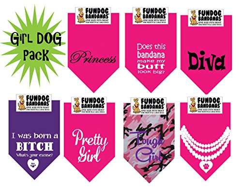 7 PACK BANDANAS - Girl Dog Pack, One Size Fits Most for Medium to Large Dogs
