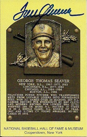 Tom Seaver Autographed/Hand Signed Hall Of Fame Gold Plaque