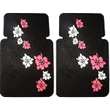 Front Car Truck SUV Rubber Floor Mats - Hawaiian Hibiscus Flowers Pink & White