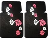 Front Car Truck SUV Rubber Floor Mats - Hawaiian Hibiscus Flowers Pink & White