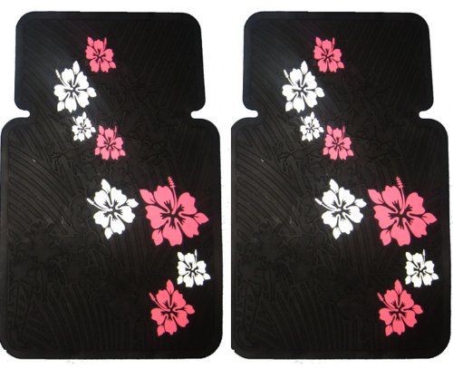 Hawaiian Hibiscus Flowers Pink And  White Front Rubber Floor Mats