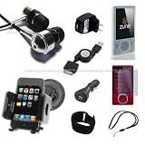 DreamBargains Premium Zune 80GB 120GB Accessory Bundle Kit - Protective Silicone Sleeve - White + Screen Protector + Adjustable Armband + Retractable USB Charge and Sync Cable + USB Car Charger + USB Travel / Home Charger + Durable Metallic Sound Isolating In-Ear Earbud Earphones + Fully Adjustable Windshield Mount - Black