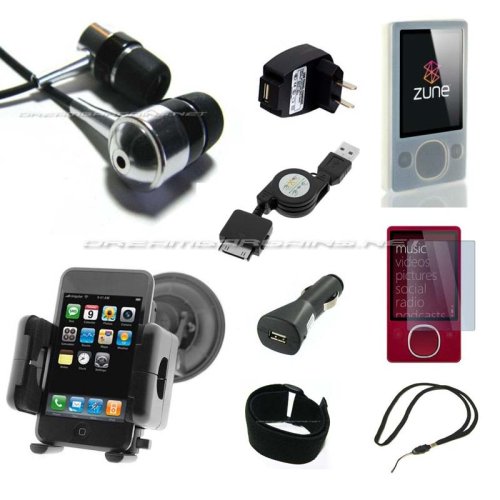 Childrens Toyshop  Sporting Goods : DreamBargains Premium Zune 80GB 120GB Accessory Bundle Kit - Protective Silicone Sleeve - White + Screen Protector + Adjustable Armband + Retractable USB Charge and Sync Cable + USB Car Charger + USB Travel / Home Charger + Durable Metallic Sound Isolating In-Ear Earbud Earphones + Fully Adjustable Windshield Mount - Black
