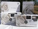 10 Pack Soft White Rose Wedding Disposable 35mm Cameras In Matching Gift Boxes- 27 Exposures Each- With Matching Table Tents