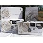 10 Pack Soft White Rose Wedding Disposable 35mm Cameras In Matching Gift Boxes- 27 Exposures Each- With Matching Table Tents