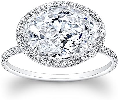 Women's 14k white gold diamond halo engagement ring with 2 carat Oval White Sapphire Center 0.60 ctw F-G color VS 1-2 clarity diamonds