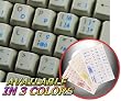 ITALIAN KEYBOARD STICKERS WITH BLUE LETTERING ON TRANSPARENT BACKGROUND
