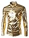 JOGAL Men's Metallic Silver Long Sleeve Button Down Shirts 70s Disco Costume X-Large Glod