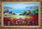 IMAGE OF Landscape Field Oil Painting 24 x 36 inches, with Ornate Antique Dark Gold Wood Frame