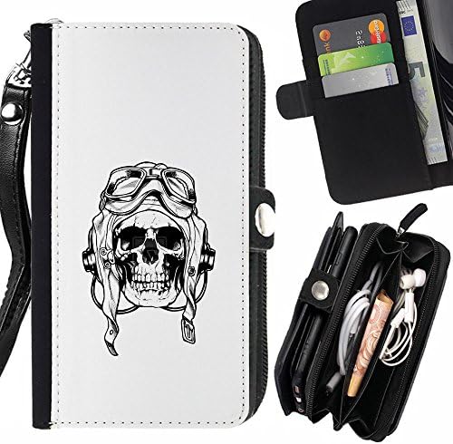 Colorful Pattern Wallet Purse Pouch Holster Leater &amp; Soft TPU Case (2-in-1) for Huawei Honor 5c / Honor 7 Lite / GT3 , ( Pilot Death War White Black Skull )