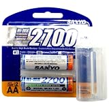Sanyo 2700mAh AA NiMH Rechargeable Batteries (2-Pack) with FREE Battery Case