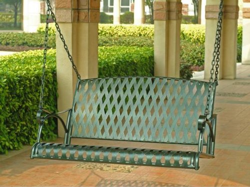 International Caravan Diamond Lattice Iron Outdoor Porch Swing