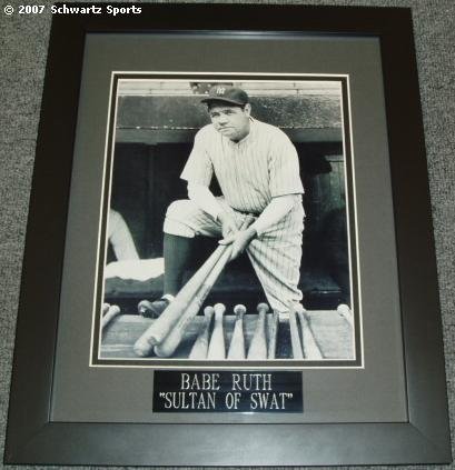 Babe Ruth Yankees 11x14 Framed & Double-Matted B&W Photo w/Name Plate