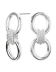 925 Sterling Silver High-Polish Finish Oval Link Rope Design Dangle Earrings
