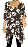 Pretty Casual or Gothic Asymmetrical Tunic With Flowers & ¾ Sleeves In Sizes 16-32