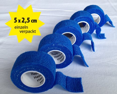 5 x Pflaster ohne Kleber, Fingerverband, Pflasterverband, Fingerpflaster, 2,5 cm, blau