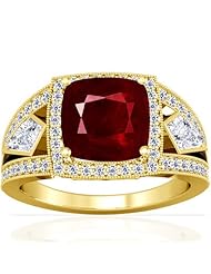 14K Yellow Gold Cushion Cut Ruby Ring With Sidestones