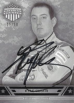 AUTOGRAPHED Kyle Busch 2014 Press Pass American Thunder (#18 M&Ms Racing) Black & White Parallel Insert Signed Collectible NASCAR Trading Card with COA (#19 of only 50 produced!)