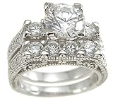 2.90 Ct Vintage Design Cubic Zirconia CZ Engagement Ring Bridal Set - Sz 8