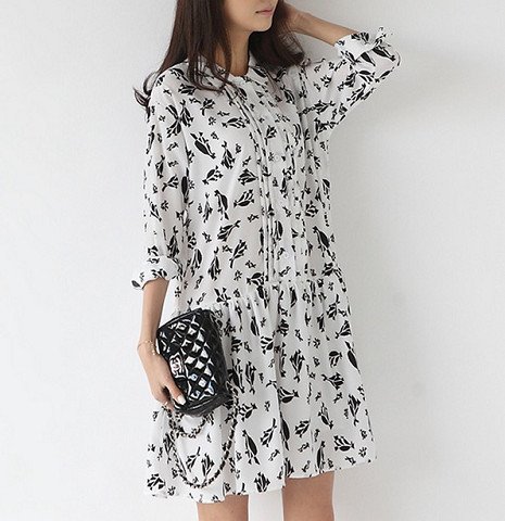 レディース スプリングワンピース 春 襟 花柄