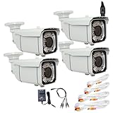 (4) Pack of Professional 1/3" Exview HAD CCD II with Effio-E DSP Devices 700TVL IR Surveillance Security Camera with 25ft BNC Cable & Power Supply Pack --700 TV lines, 2.8~12mm Varifocal lens, 66 IR LEDs, 196 Feet IR Distance. WDR(Wide Dynamic Range). OSD Menu.