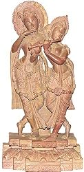 Religious Statues Lord Krishna and Radha Stone Carving 4 x 2.25 x 8.25 inches (sos406)