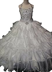 Girls Organza Halter Lace-Up Crystal Crystals  Corset   Waistline   Ball Gown Pageant Dress/Party Dress  With Rhinestones