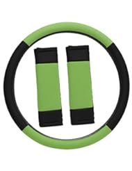 Automotive Parts and Accessories: OxGord? 3pc Set Flat Cloth Mesh Steering Wheel Cover & Seat Belt Pads, Universal 15" Fits Most Car, SUV, Van & Trucks - Green & Black - OxGord