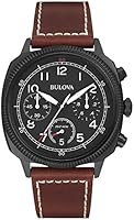 Bulova Military Men's UHF Watch with Black Dial Analogue Display and Brown Leather Strap 98B245