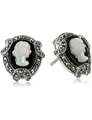 Sterling Silver Marcasite and Mother-Of-Pearl Cameo Earrings
