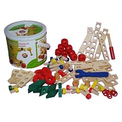 90 tlg. Konstruktions Set Holz Konstruktion Kinder Kind Schrauben Bauen Schraubspielzeug mit Eimer Werkzeug Bausatz Motorik Motorikspielzeug Auto Fahrzeug Tiere Baukasten Holzbaukasten