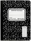 Top Flight Sewn Marble Composition Book, Black/White, Quad Rule, 4 Squares per Inch, 9.75 x 7.5 Inches, 100 Sheets (41320)