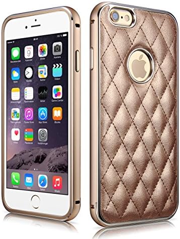 iPhone 6 Plus Case, [2 in 1 Series] iPhone 6 Plus Leather Case Back Cover, Premium Aluminium Metal Bumper Frame Case Ultra Slim Soft Skin Cover Case Perfect Fit for Apple iPhone 6 Plus (5.5'' inch) (MM575) (Copper Gold)