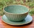 Ceramic bowl and plate set, 'Banana Ripple'