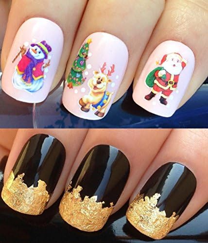 WATER NAIL TRANSFERS DECALS STICKERS ART SET #827. PLUS GOLD LEAF SHEET! MAS SEASONAL HOLIDAY TREE BAUBLES STAR TOPPER REINDEER SNOWMAN WRAPS &amp; 24KT GOLD!