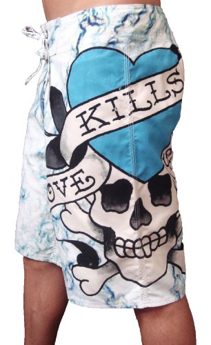 New Ed Hardy Love Kills Slowly White Board Shorts Swim Surf Trunks