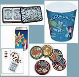 Futurama Playing Cards, Trash Can, Coaster Set, Tin Litho Collectible 4 Piece Set