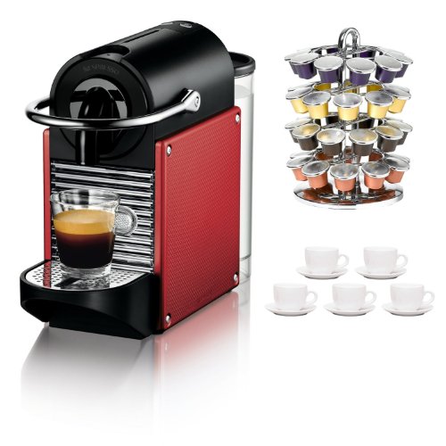 >>>Sale Nespresso D60 Pixie Dark Red Carmine Espresso Machine Bundle