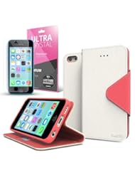 Wireless: White / Hot Pink Apple iPhone 5C Wallet Case; Best Design with Coolest Premium [PU/Faux Leather] with Stand Feature and Magnetic Flap Closure; Functional Fashion Slim Wallet Case Cover for iPhone 5C (Release Date); Supports Apple 5C Devices From Verizon, AT&T, Sprint, and T-Mobile - Cellto