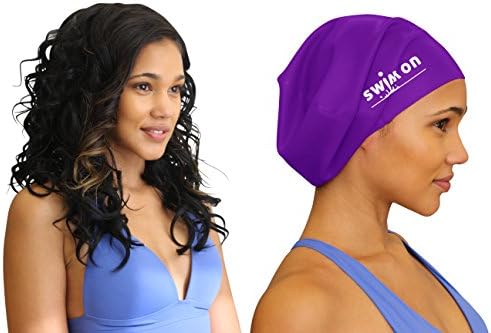 #1 Top Rated Large Swim Cap for Long, Thick, or Curly Hair by Swim On - Waterproof Silicone, Slip-On, Comfort-Fit Design - High-Quality Swim Cap For Longer Hair &amp; High-Volume Hair Styles - A Nice Addition To Your Swimming Equipment Accessories (Grape)