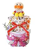 おむつケーキ アンパンマン 半袖ボディスーツ付き 2段 女の子用 B (メリーズMサイズ（21枚入り）)