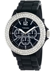 Vernier Womens VNR11041 Round Crystal Rubber Strap Fashion Watch