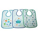 Babylätzchen für Jungen mit Boot- und Fischmotiven und Klettverschluß, Kinderlätzchen (3 Stück)